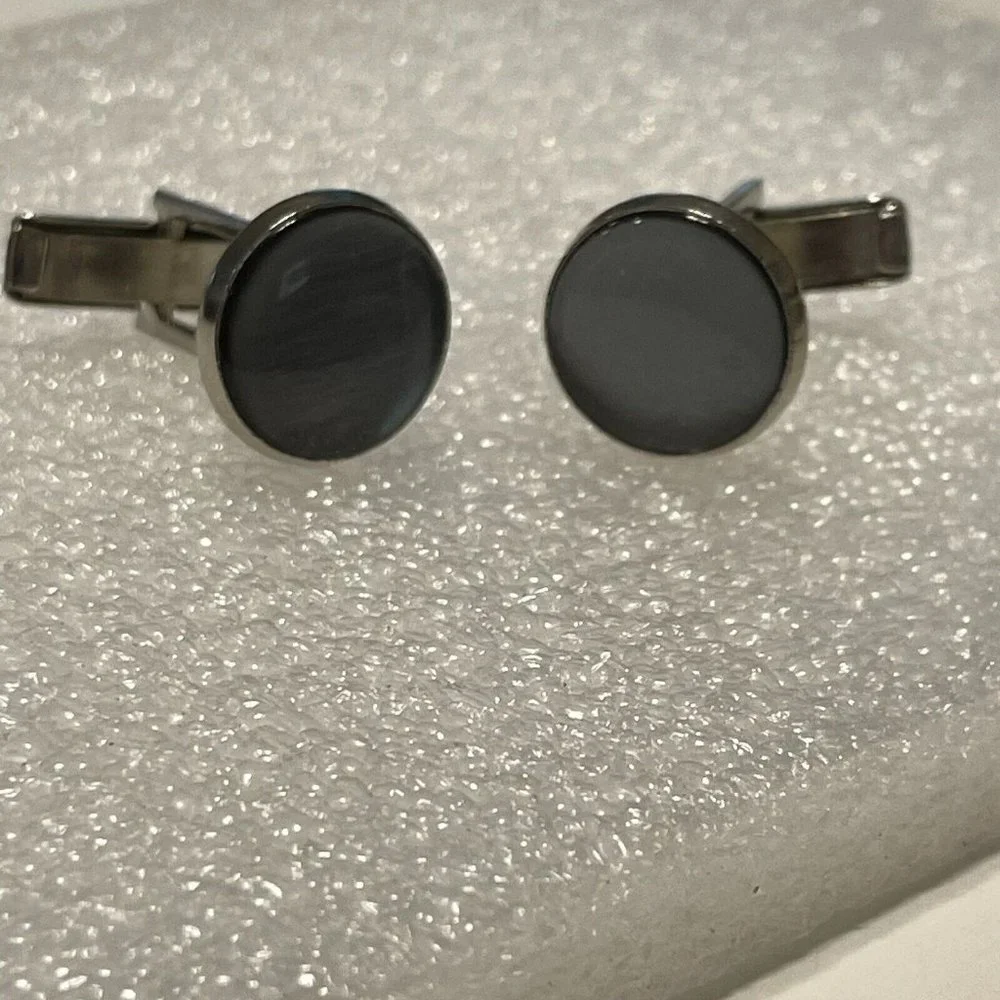 Shiny Round Moonstone Cufflinks Gemstones Silver Tone Cuff Links Tuxedo Formal